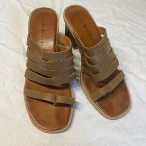 LUCKY BRAND BAZZRA STRAPPY SANDALS Brown Slide Mules SIZE 8.5, 39